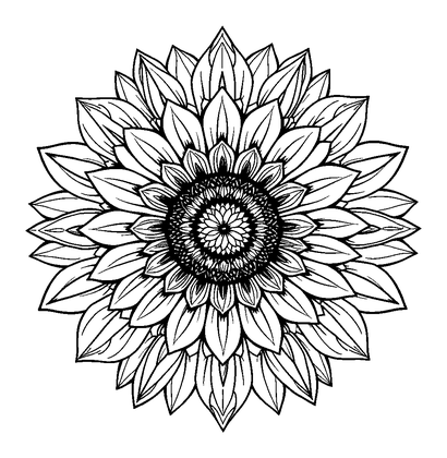 Sunflower Rosette Colouring Page (Teens, Intricate)