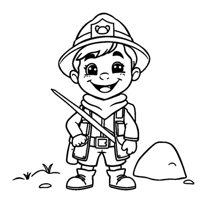 Archaeologist Colouring Page (Kids, Bold & Easy)