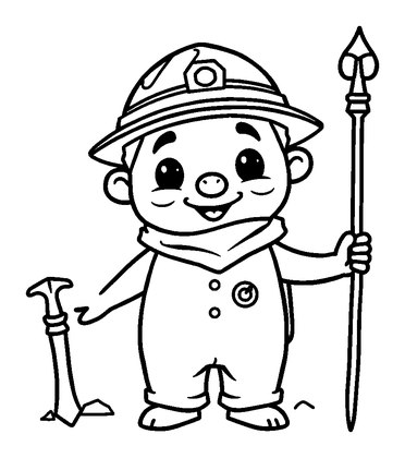 Archaeologist Colouring Page (Toddler, Bold & Easy)