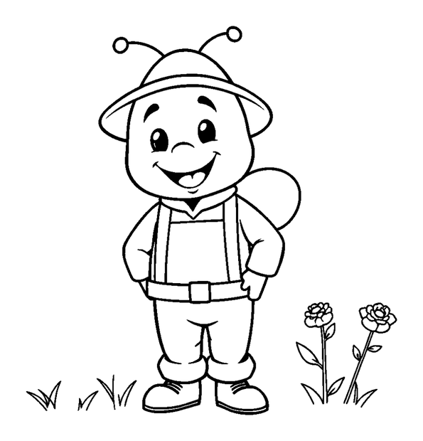 Beekeeper colouring page — free printable for toddlers