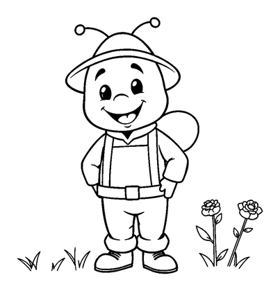 Beekeeper Colouring Page (Toddler, Bold & Easy)