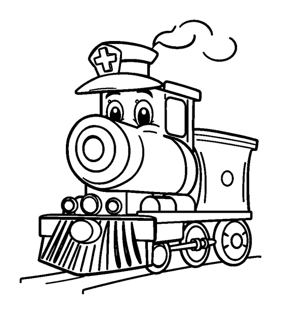 Conductor Train colouring page — free printable for kids