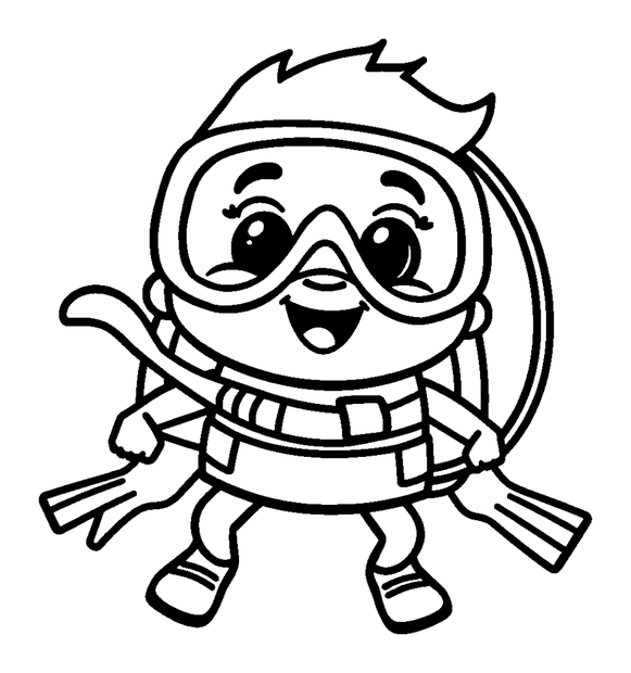 Diver colouring page — free printable for kids