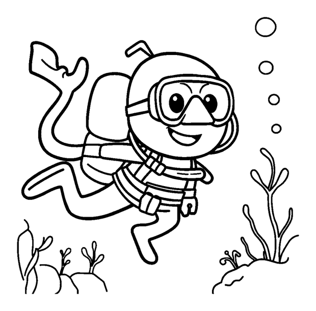 Diver colouring page — free printable for toddlers