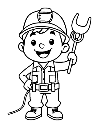 Electrician Colouring Page (Toddler, Bold & Easy)