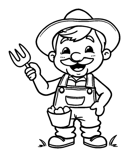 Farmer colouring page — free printable for kids