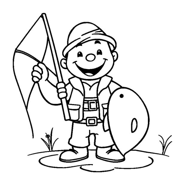 Fisherman colouring page — free printable for toddlers