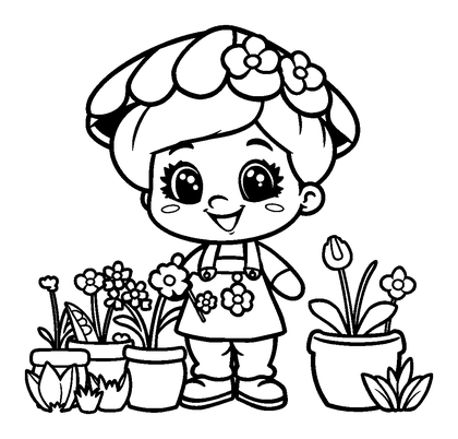 Florist Colouring Page (Kids, Bold & Easy)
