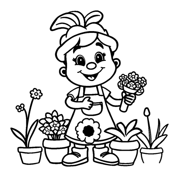 Florist colouring page — free printable for toddlers