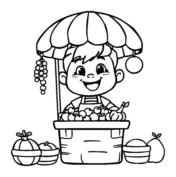 Fruit Seller colouring page — free printable for kids