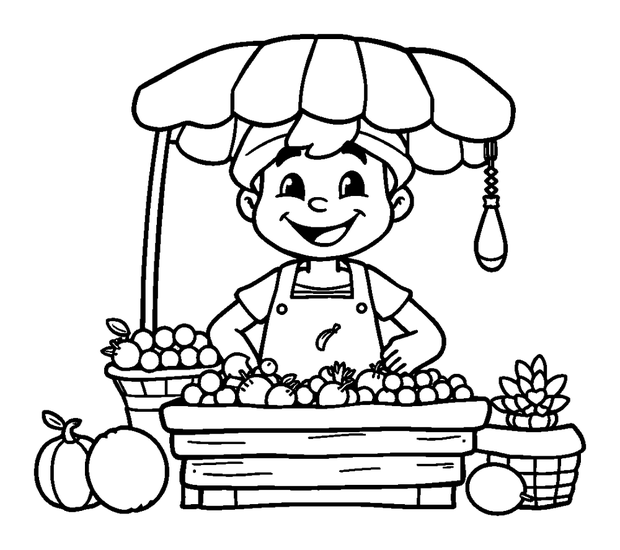 Fruit Seller colouring page — free printable for kids