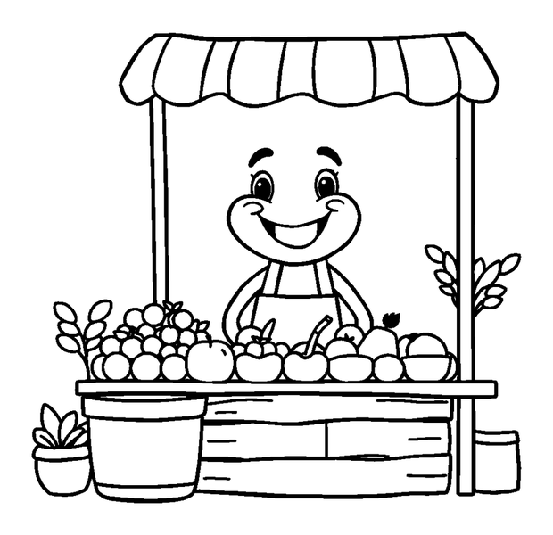 Fruit Seller colouring page — free printable for toddlers