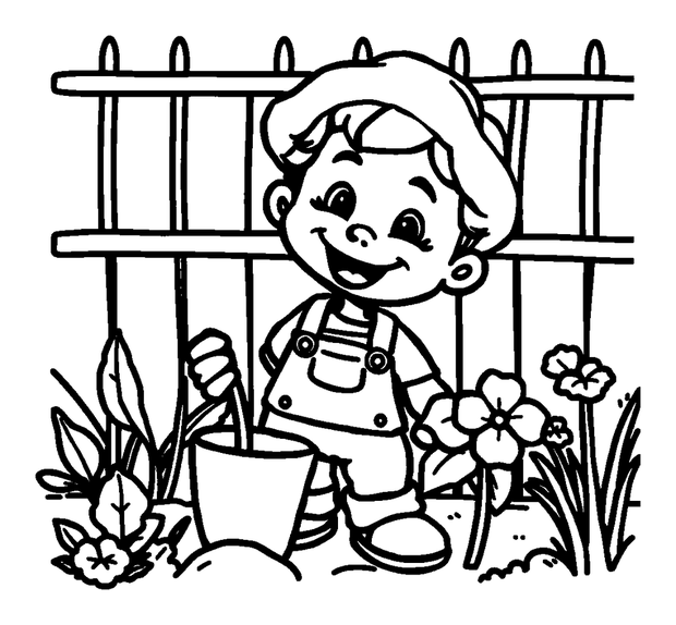 Gardener colouring page — free printable for kids