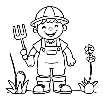 Gardener Colouring Page (Toddler, Bold & Easy)