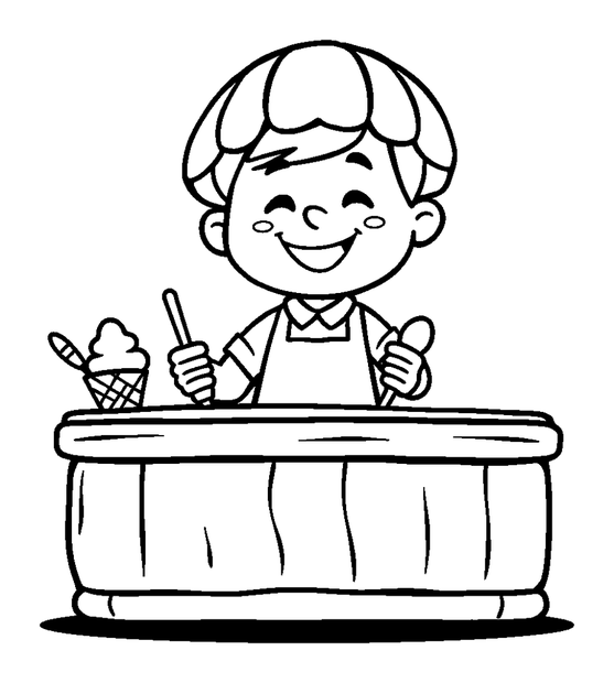 Ice Cream Seller colouring page — free printable for kids