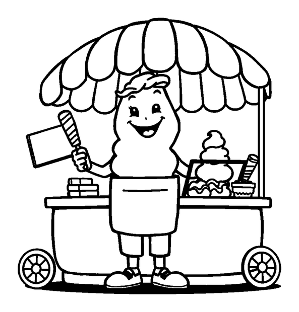 Ice Cream Seller colouring page — free printable for toddlers