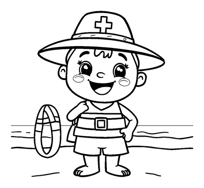 Lifeguard Beach Colouring Page (Kids, Bold & Easy)