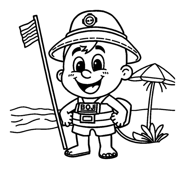 Lifeguard Beach colouring page — free printable for kids