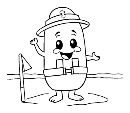 Lifeguard Beach Colouring Page (Toddler, Bold & Easy)