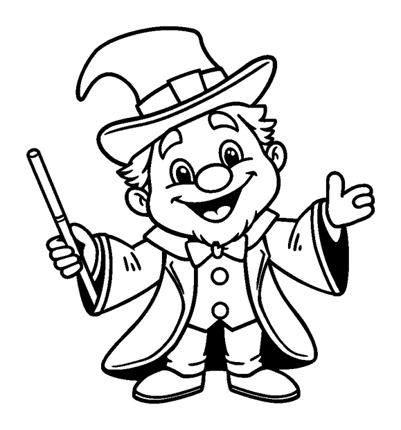 Magician colouring page — free printable for kids