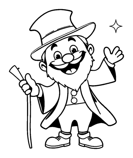 Magician colouring page — free printable for toddlers