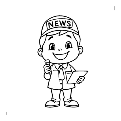 News Reporter Colouring Page (Kids, Bold & Easy)