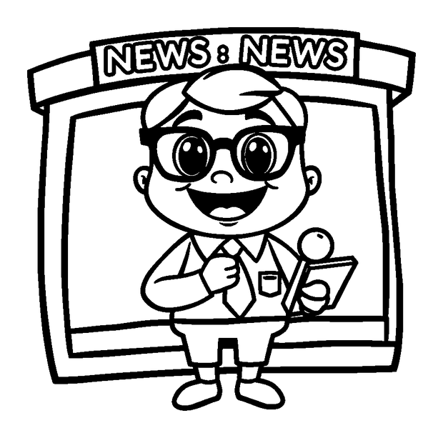 News Reporter colouring page — free printable for toddlers