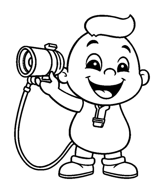 Photographer colouring page — free printable for toddlers