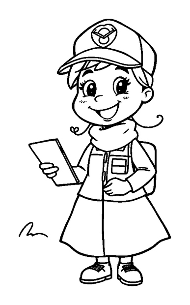 Postwoman colouring page — free printable for kids