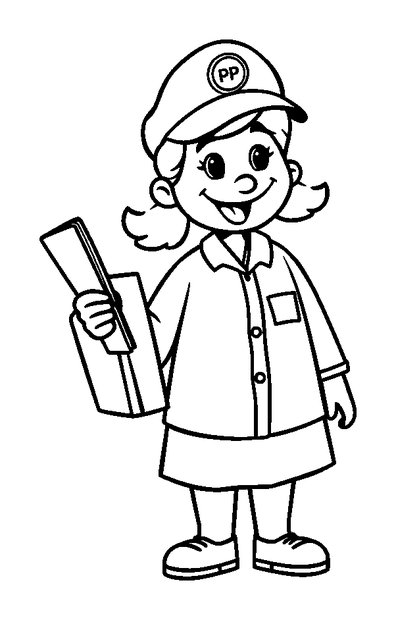 Postwoman colouring page — free printable for toddlers