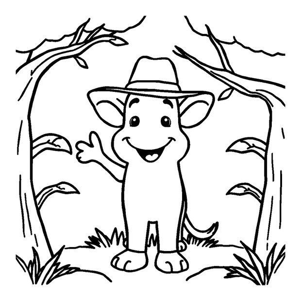 Safari Guide colouring page — free printable for toddlers