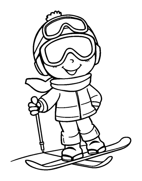 Skier colouring page — free printable for kids