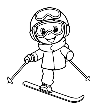 Skier Colouring Page (Toddler, Bold & Easy)