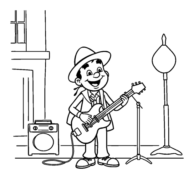 Street Musician colouring page — free printable for kids