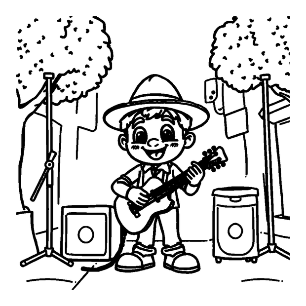 Street Musician colouring page — free printable for kids