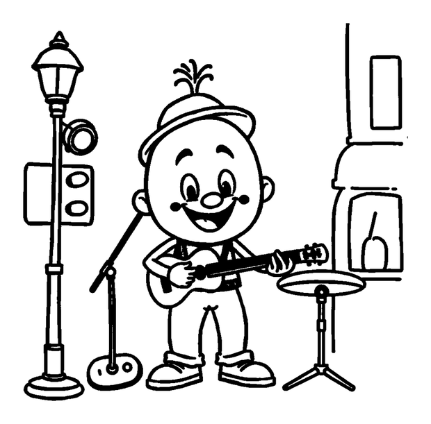 Street Musician colouring page — free printable for toddlers