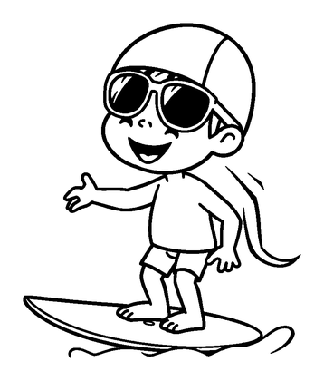 Surfer Person Colouring Page (Kids, Bold & Easy)