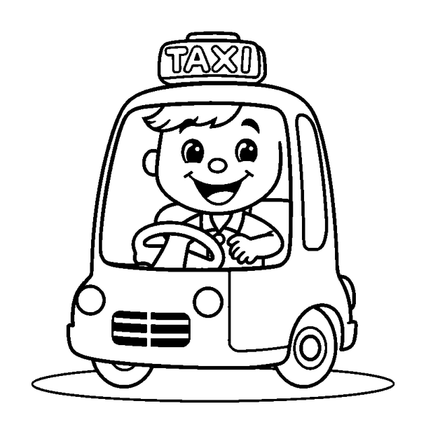 Taxi Driver colouring page — free printable for toddlers