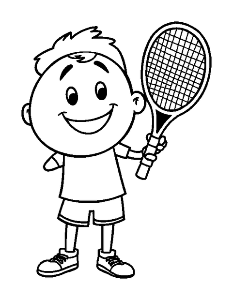 Tennis Player colouring page — free printable for toddlers