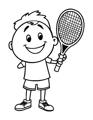 Tennis Player Colouring Page (Toddler, Bold & Easy)