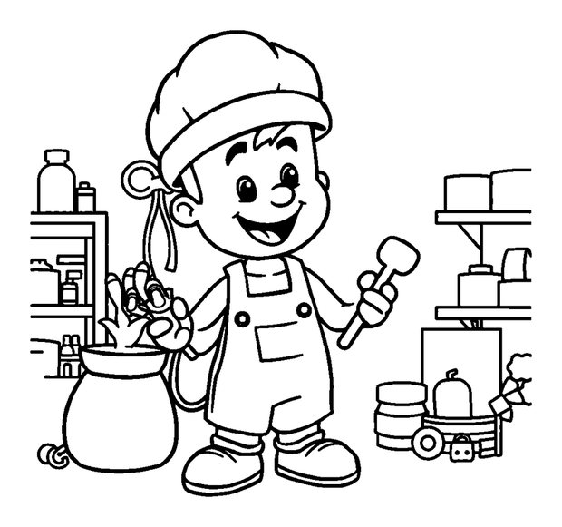 Toy Maker colouring page — free printable for kids