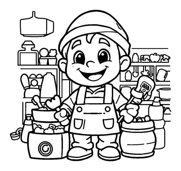 Toy Maker colouring page — free printable for kids