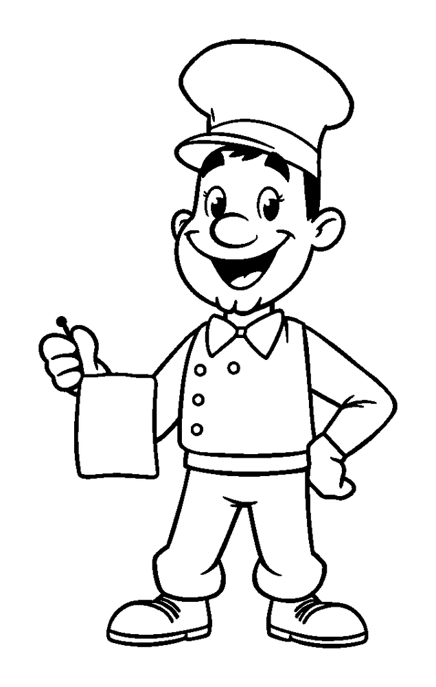 Waiter colouring page — free printable for toddlers
