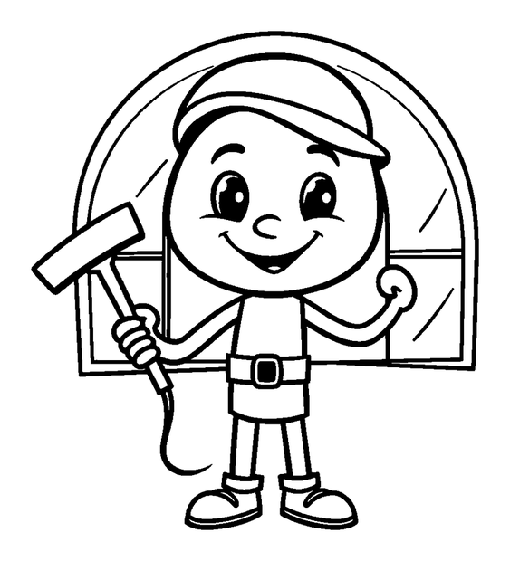 Window Cleaner colouring page — free printable for toddlers
