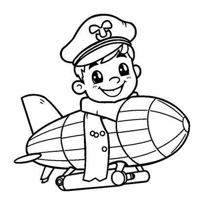 Zeppelin Pilot Colouring Page (Kids, Standard)