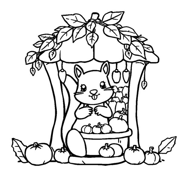 Autumn Acorn Squirrel Store colouring page — free printable for kids