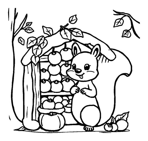 Autumn Acorn Squirrel Store colouring page — free printable for kids
