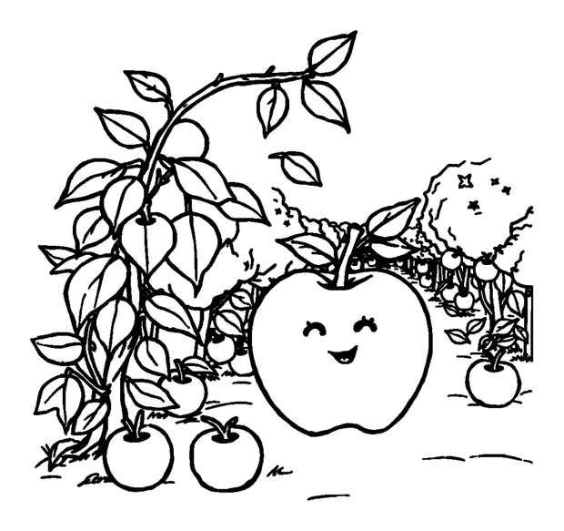 Autumn Apple Orchard colouring page — free printable for toddlers