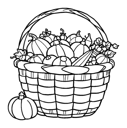 Autumn Harvest Basket Colouring Page (Toddler, Bold & Easy)