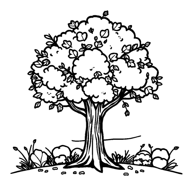 Autumn Tree colouring page — free printable for kids
